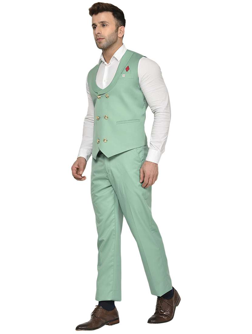 men solid sea green cotton blend 2-piece suit - 20417351 -  Standard Image - 1