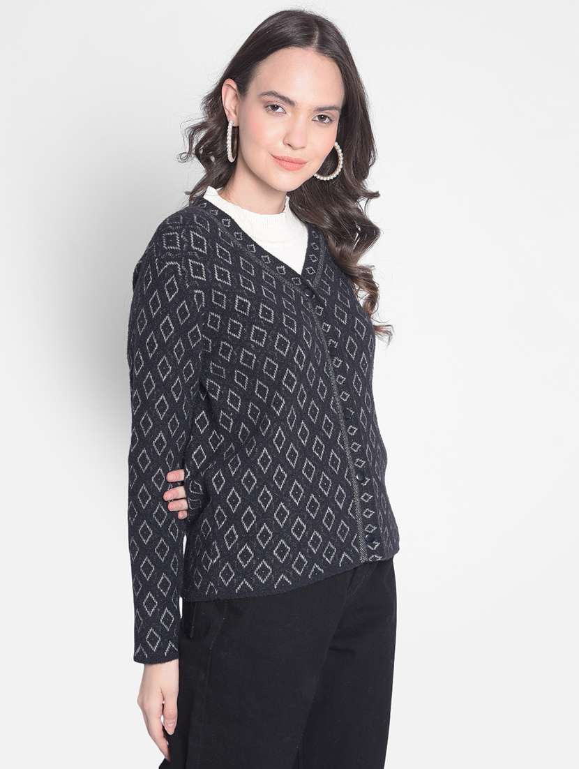 black nylon jacquard cardigan - 20417422 -  Standard Image - 1