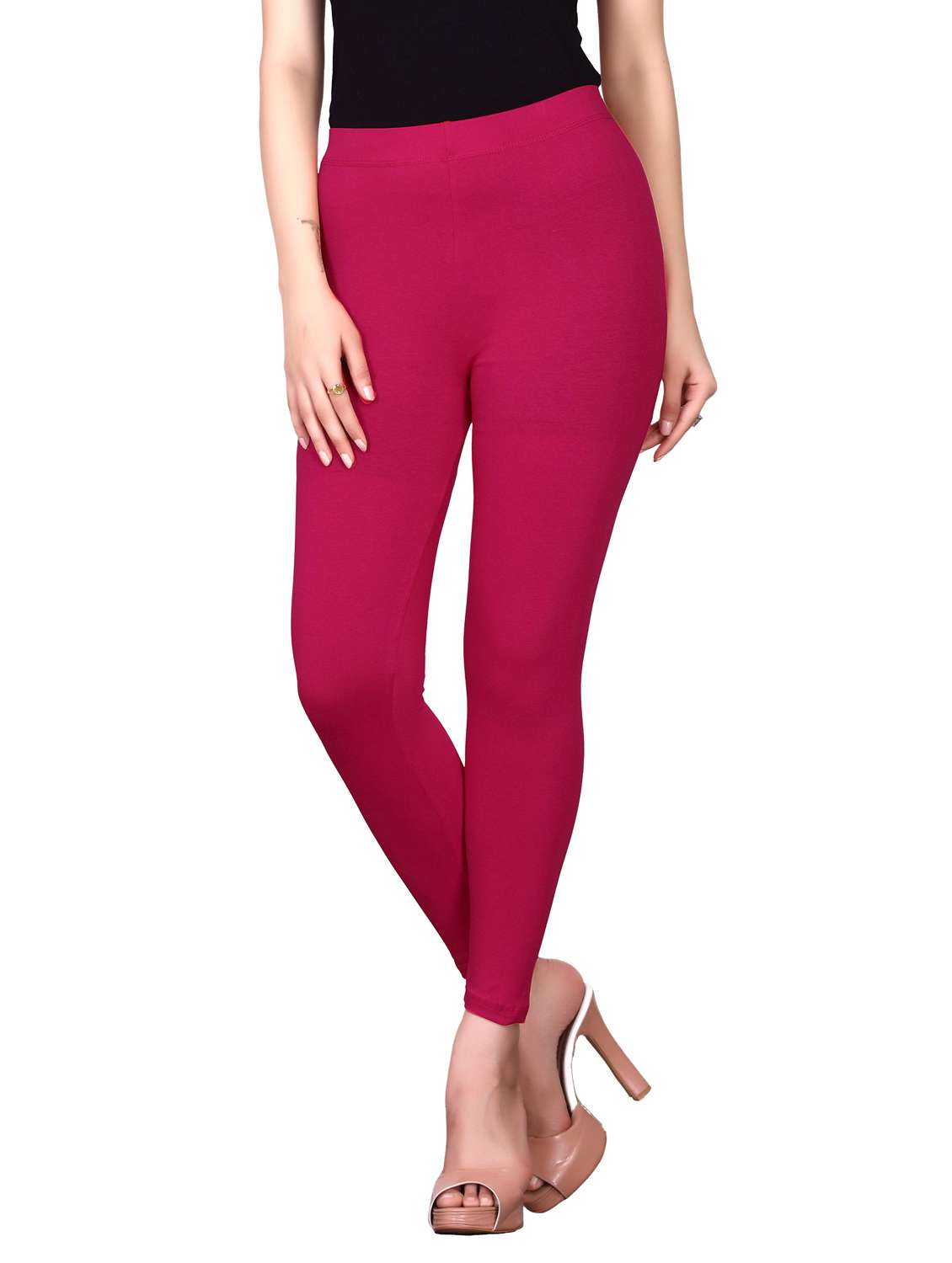 women pink solid legging