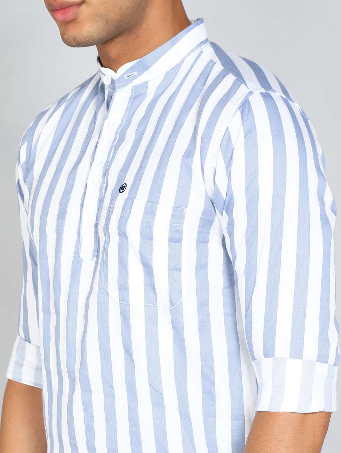 men mandarin neck striped short kurta - 20417783 -  Standard Image - 4