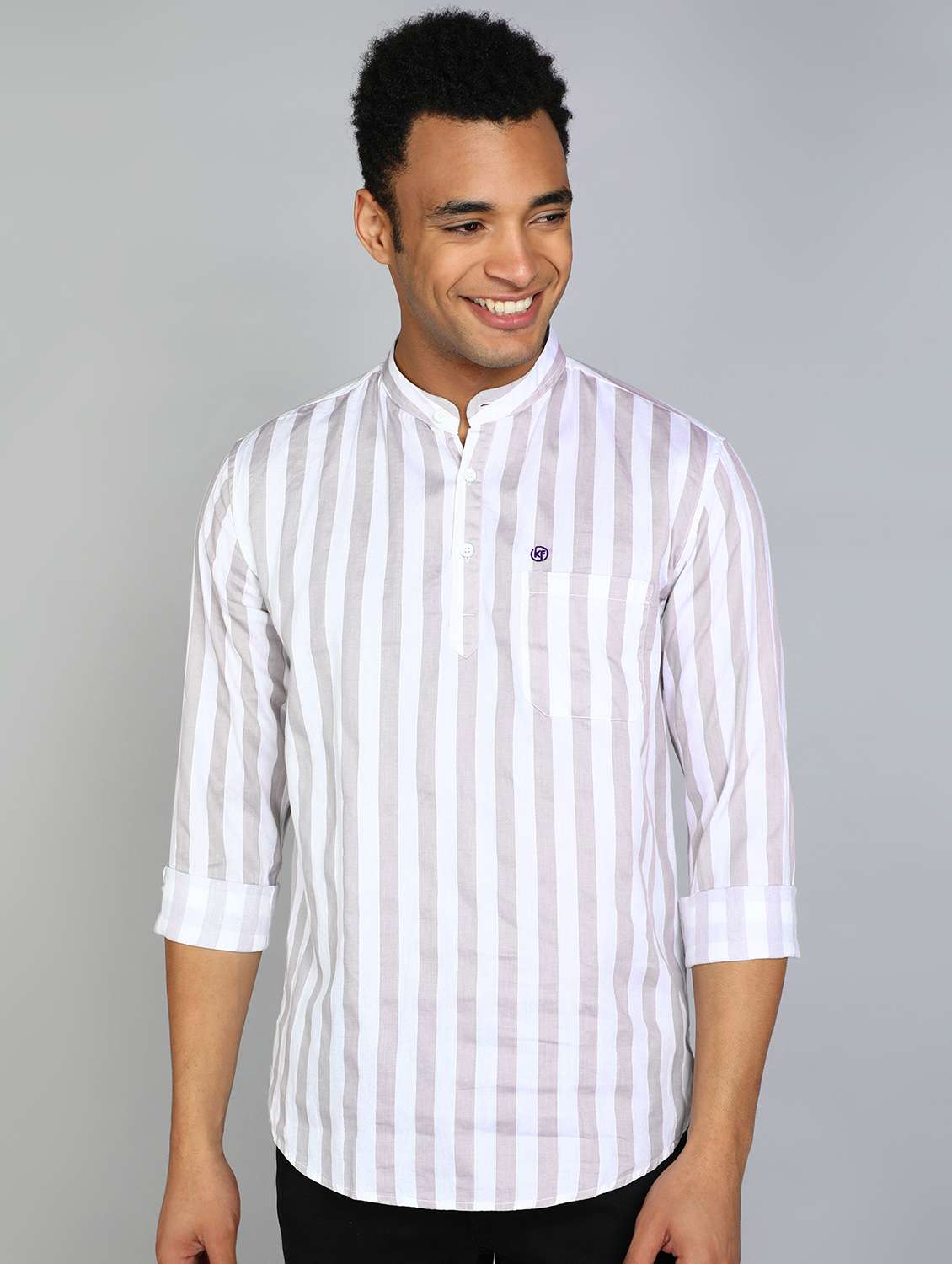 men mandarin neck striped short kurta