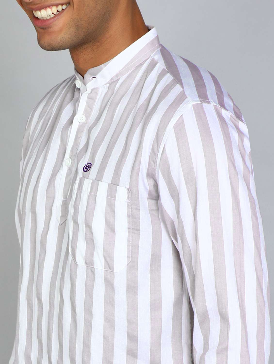 men mandarin neck striped short kurta - 20417784 -  Standard Image - 4