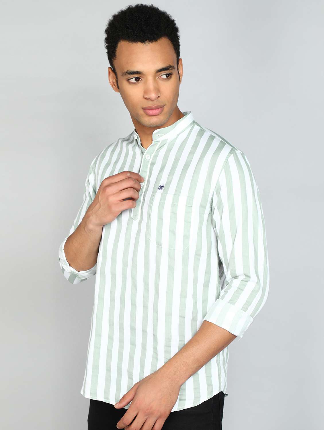 men mandarin neck striped short kurta - 20417785 -  Standard Image - 1