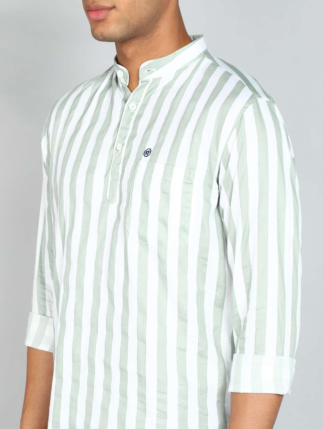 men mandarin neck striped short kurta - 20417785 -  Standard Image - 4