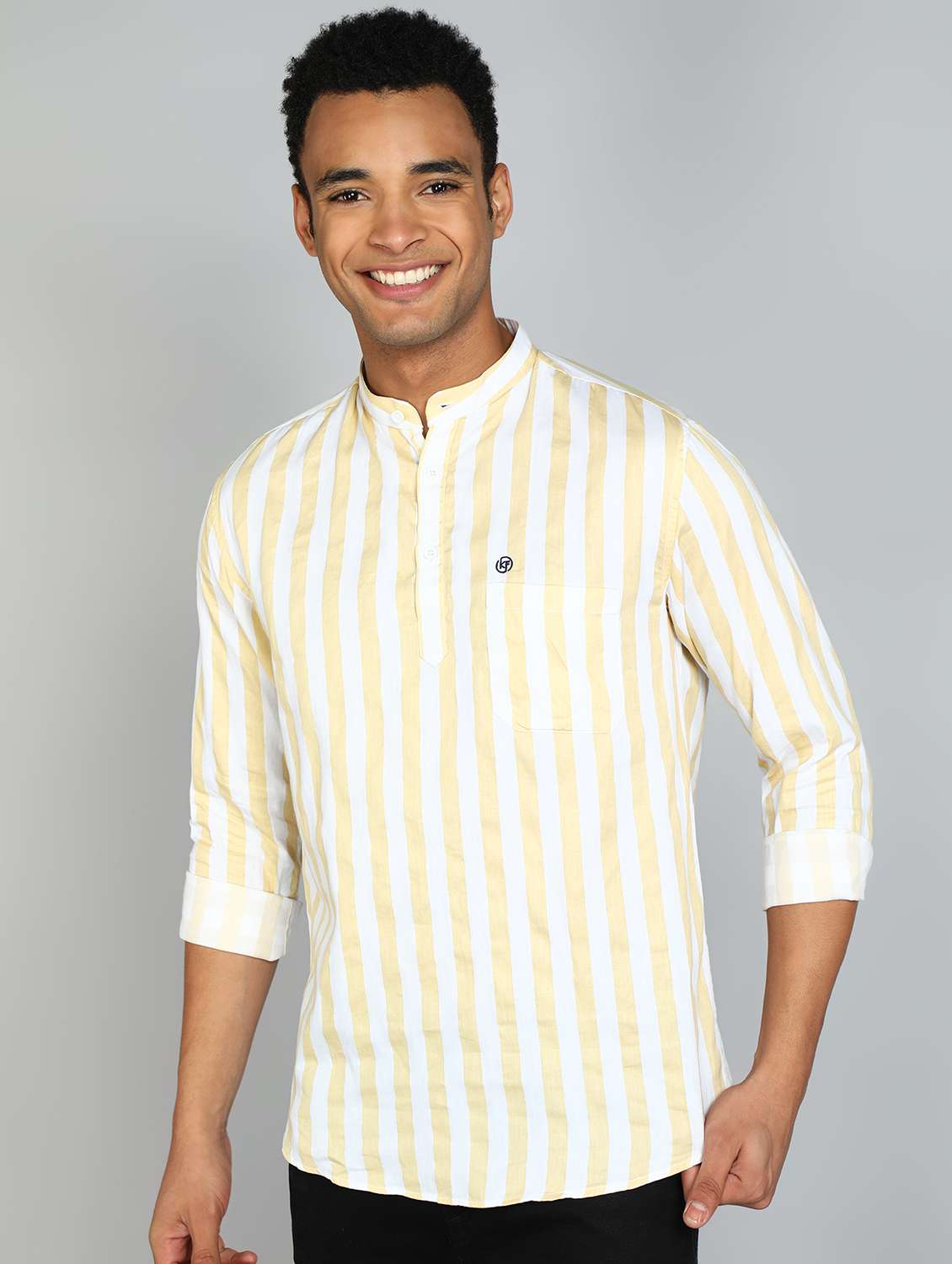 men mandarin neck striped short kurta