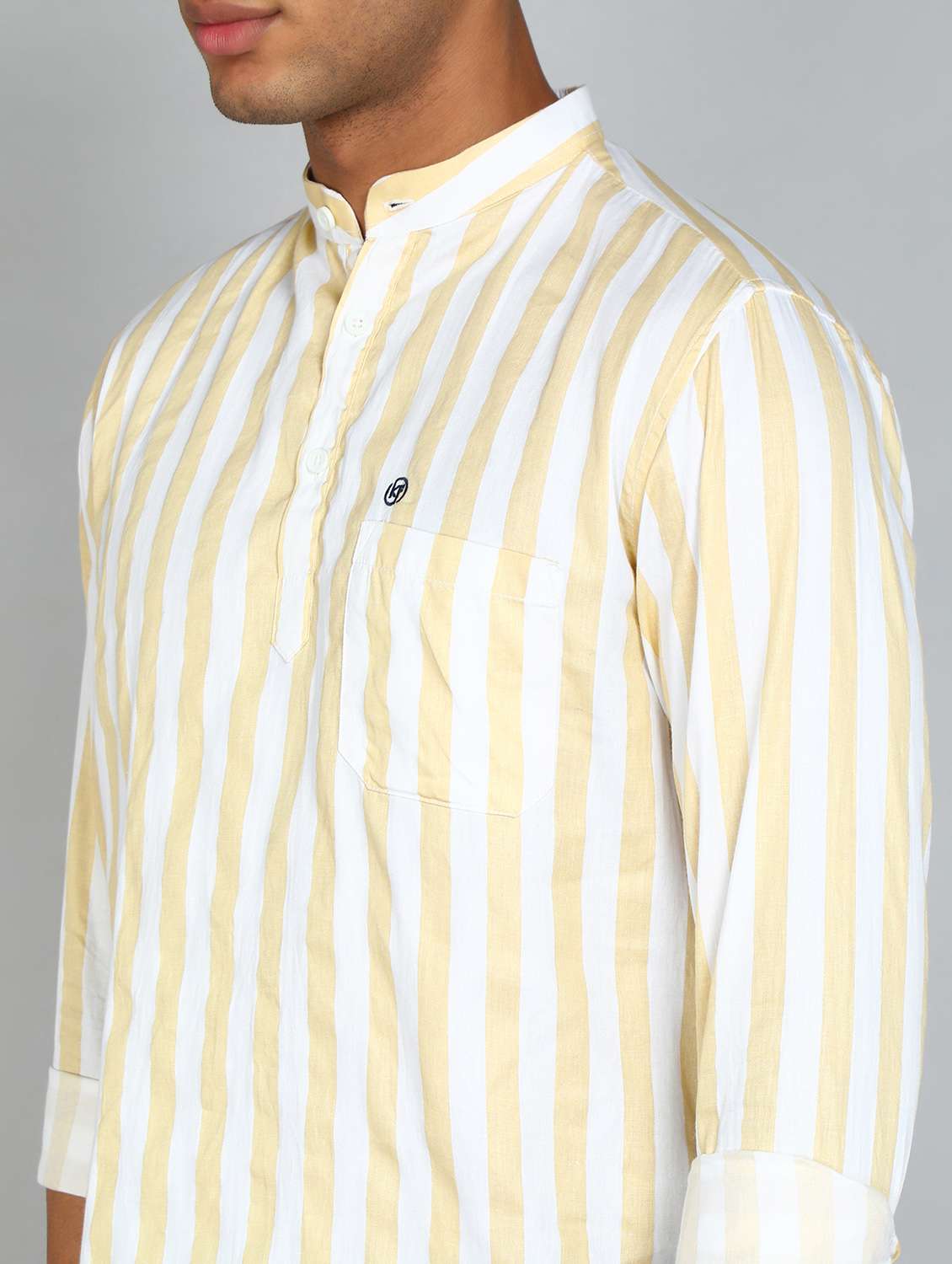 men mandarin neck striped short kurta - 20417788 -  Standard Image - 4