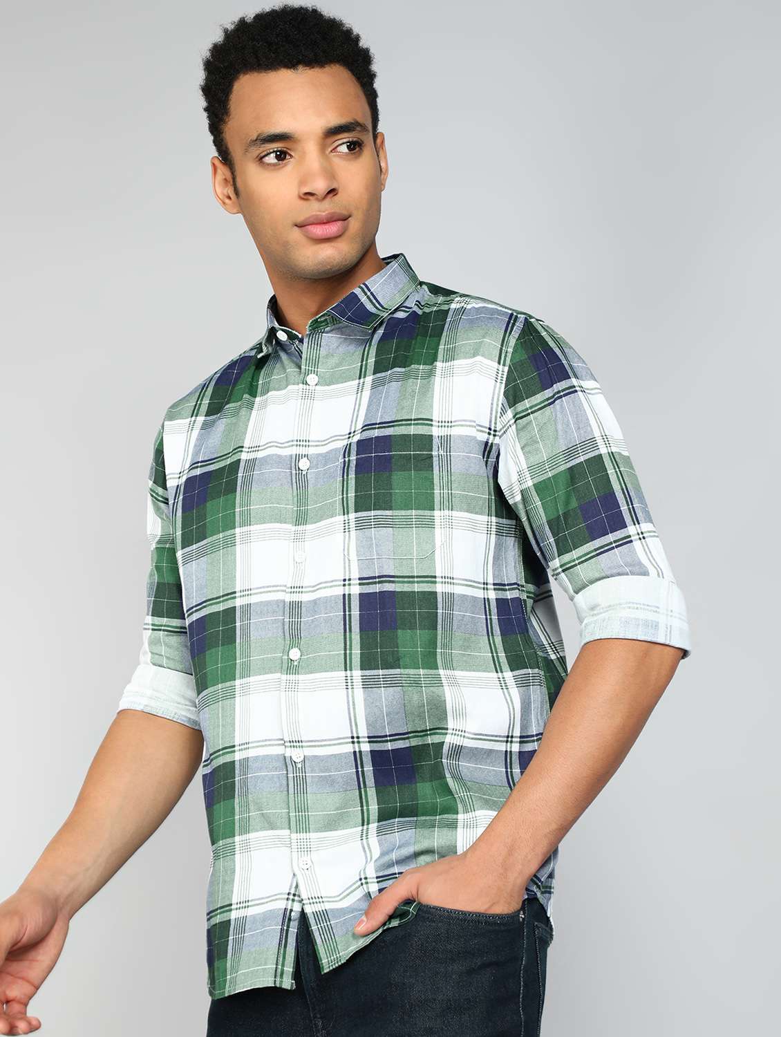 green checkered casual shirt - 20417789 -  Standard Image - 1