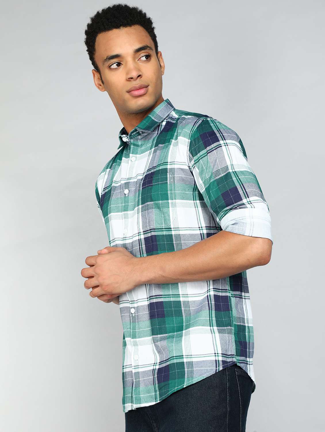 teal cotton casual shirt - 20417791 -  Standard Image - 1