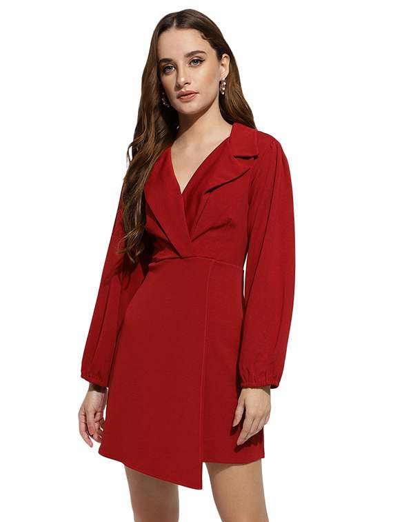 red solid wrap dress
