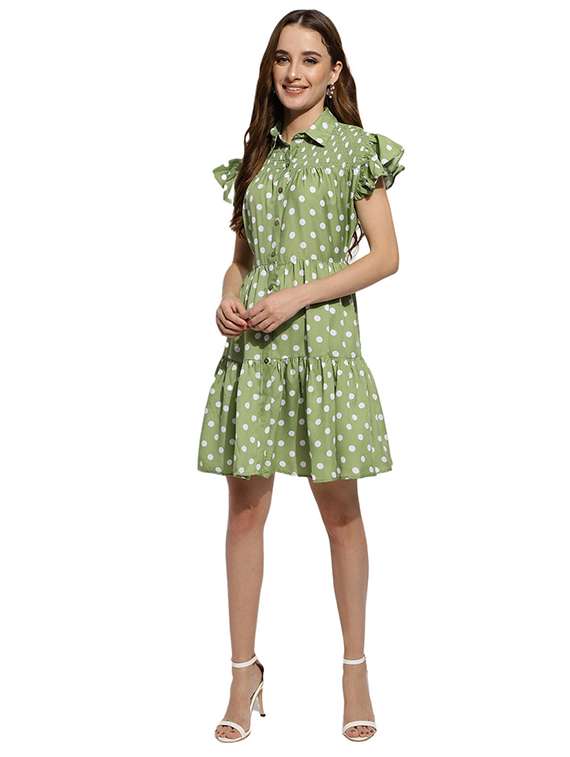 green polka dots shirt dress - 20418745 -  Zoom Image - 0