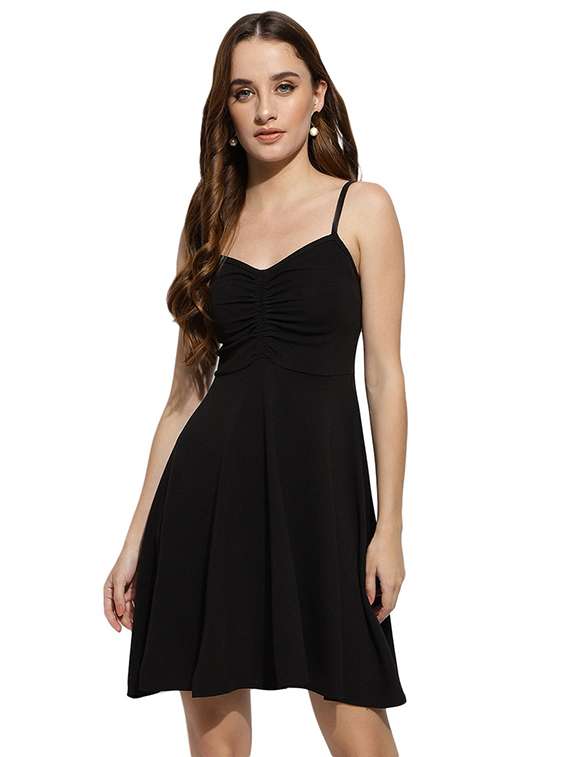 black solid a-line dress