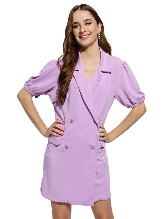 purple self design coat dress