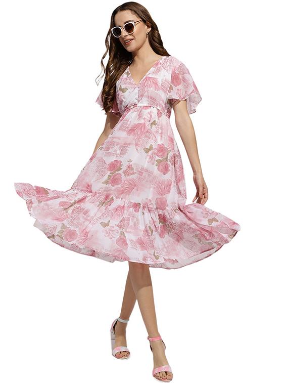white floral print a-line dress - 20418752 - Standard Image - 1