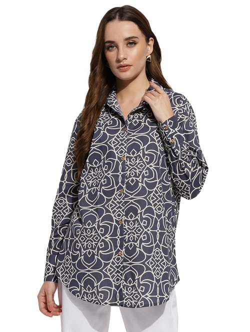 grey geometric print regular shirt - 20418753 - Standard Image - 0