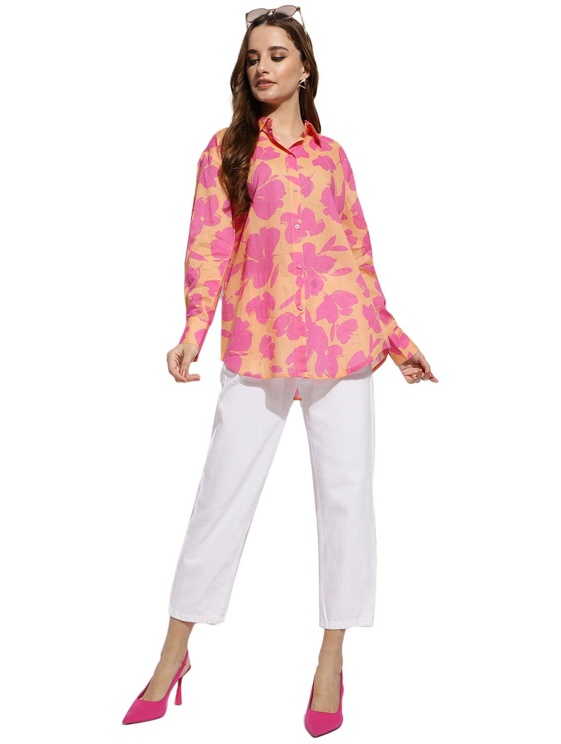 orange floral print regular shirt - 20418754 - Standard Image - 4