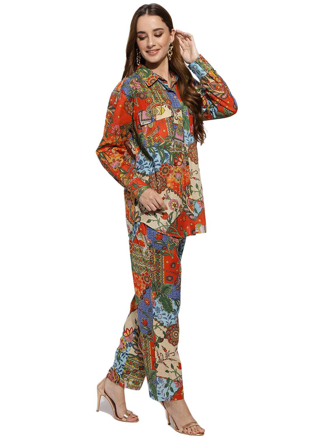 multi colored printed shirt and trouser co-ord - 20418761 -  Standard Image - 1