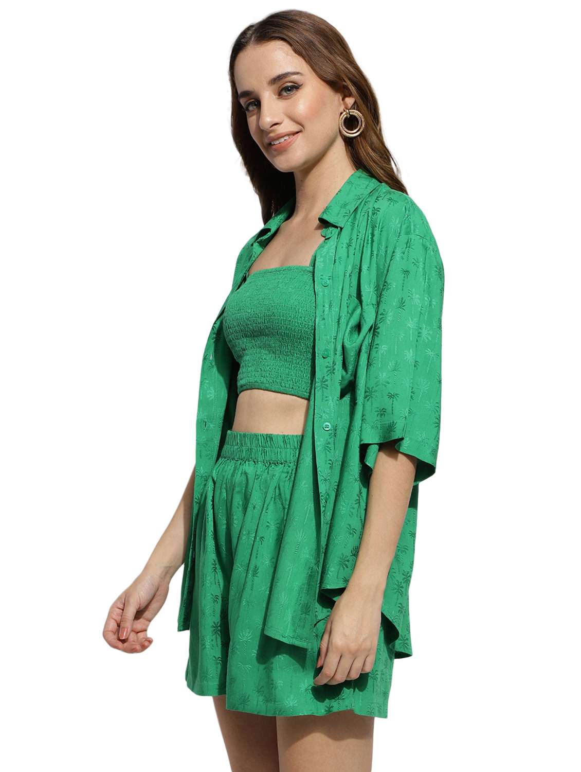 green self design top and shorts co-ord - 20418763 -  Standard Image - 1