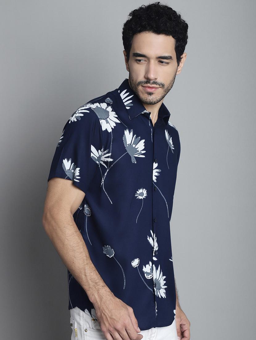 men blue regular fit floral casual shirt - 20418792 - Standard Image - 1