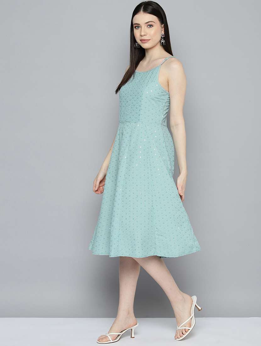 light blue embroidered a-line ethnic dress - 20418819 -  Standard Image - 1