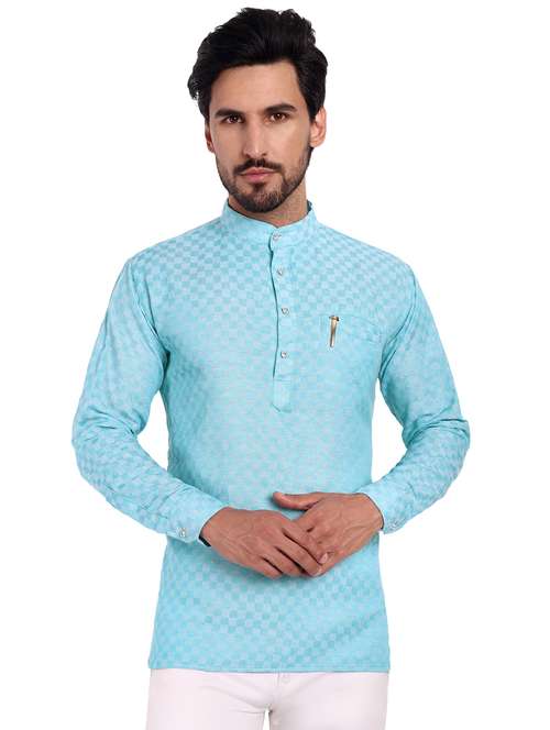 men self design cotton short kurta - 20418932 -  Standard Image - 0