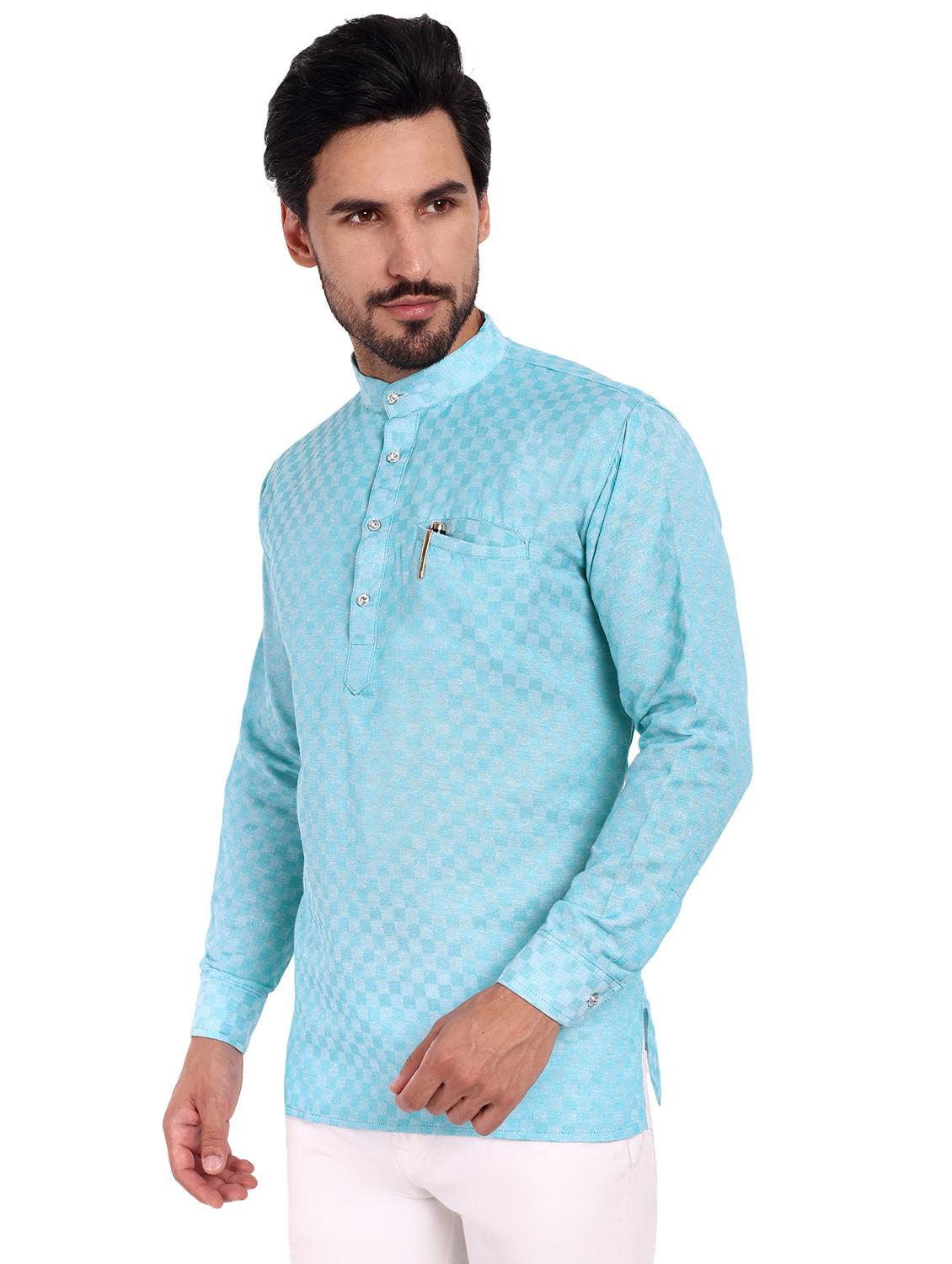 men self design cotton short kurta - 20418932 - Standard Image - 1