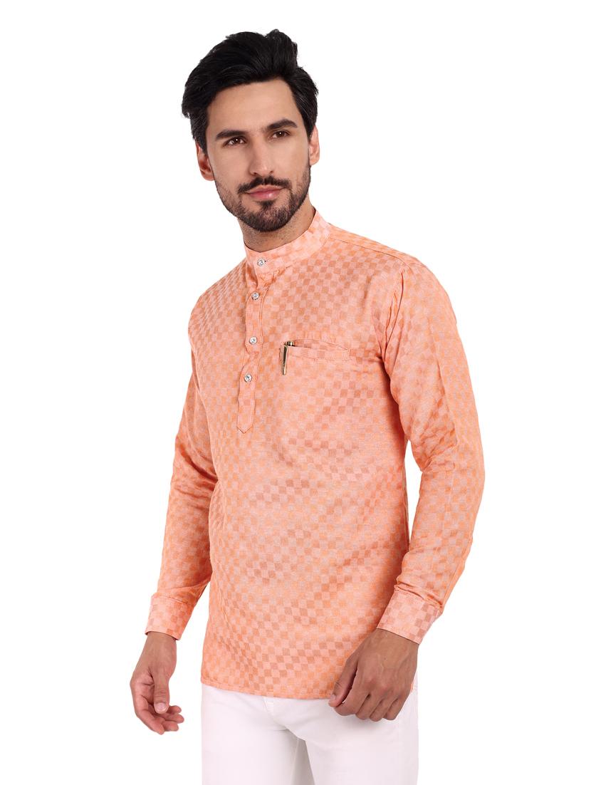 men self design cotton short kurta - 20418935 - Standard Image - 1