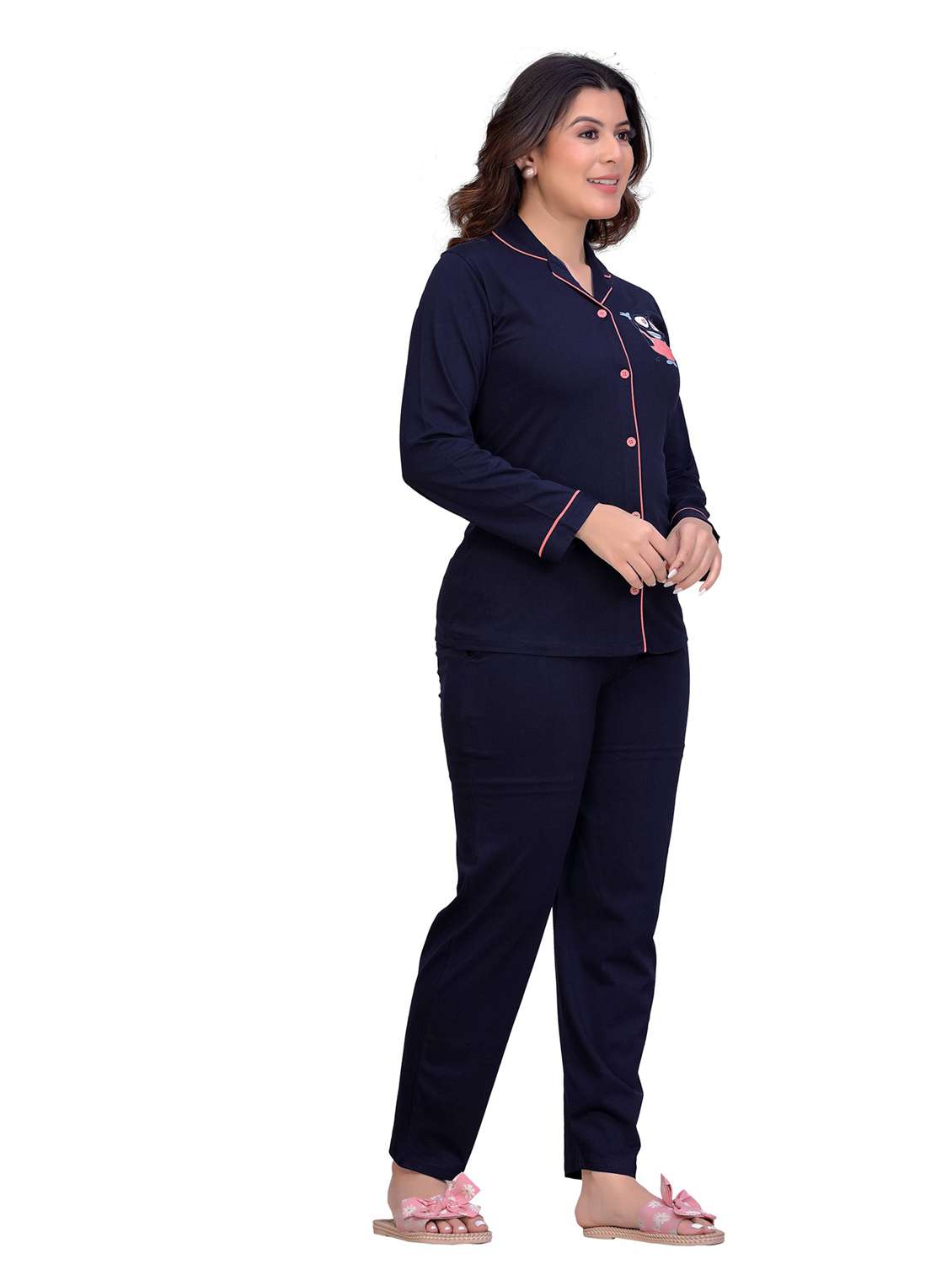 navy blue graphic print pyjama nightwear set - 20419521 -  Standard Image - 1