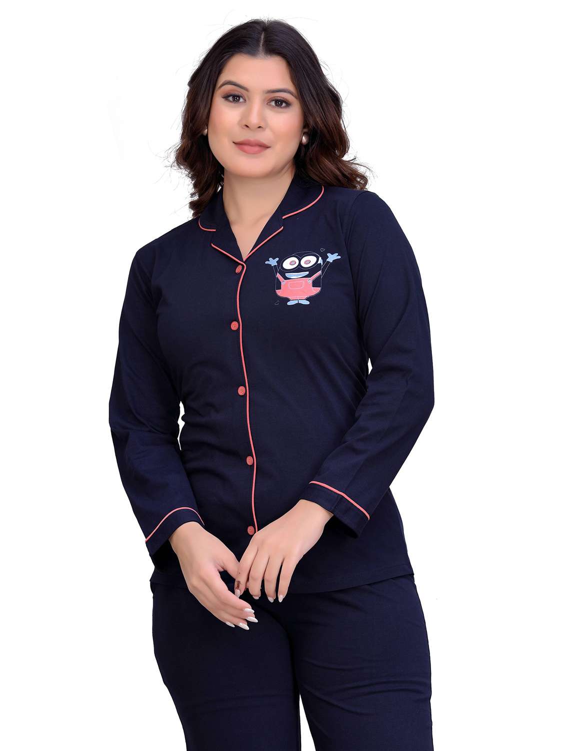 navy blue graphic print pyjama nightwear set - 20419521 -  Standard Image - 4