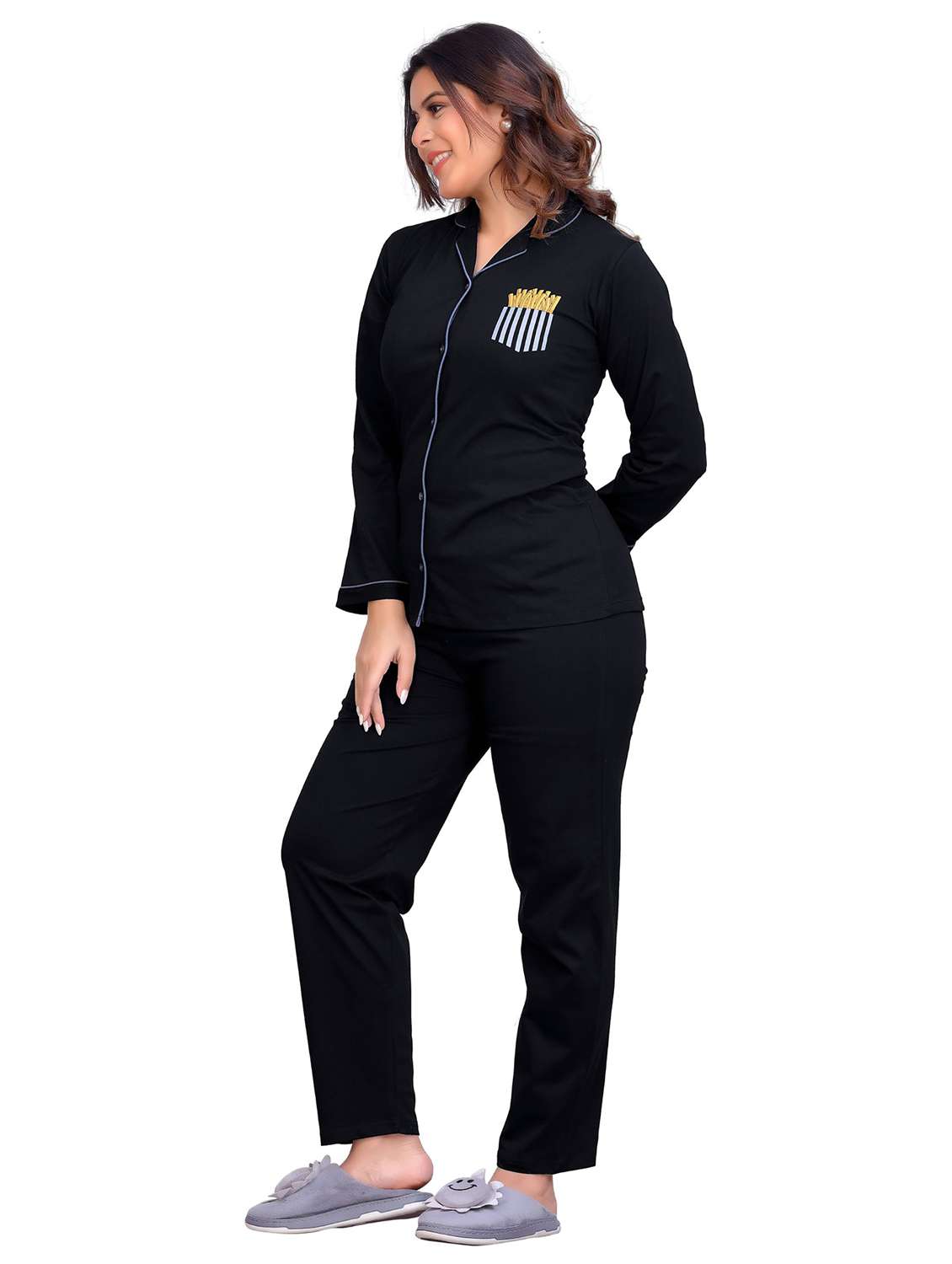 black graphic print pyjama nightwear set - 20419526 -  Standard Image - 1