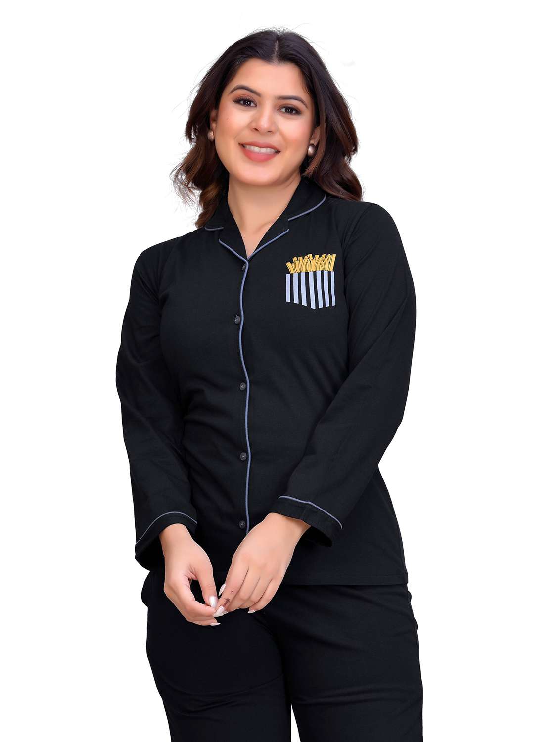 black graphic print pyjama nightwear set - 20419526 -  Standard Image - 4