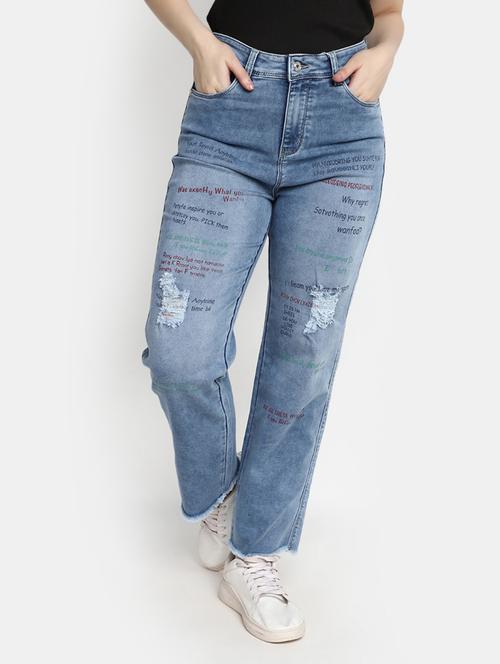 women's distress straight fit jeans - 20420067 - Standard Image - 0