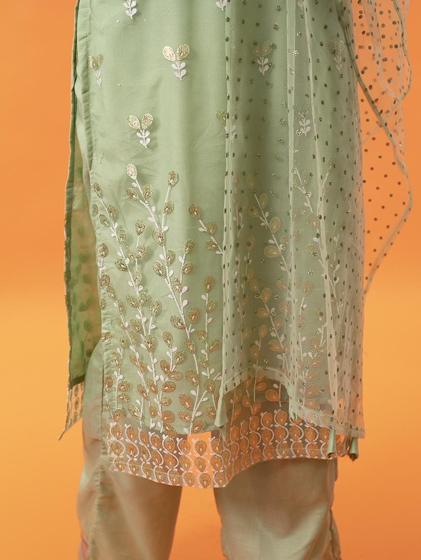 women green key hole neck kurta palazzo set with dupatta - 20420832 - Standard Image - 4