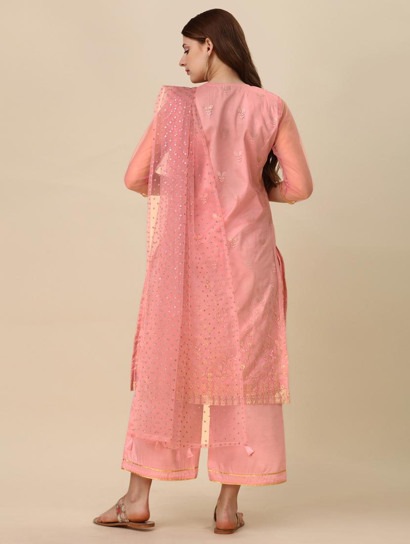 zari work peach kurta pant and dupatta set - 20420834 - Standard Image - 1