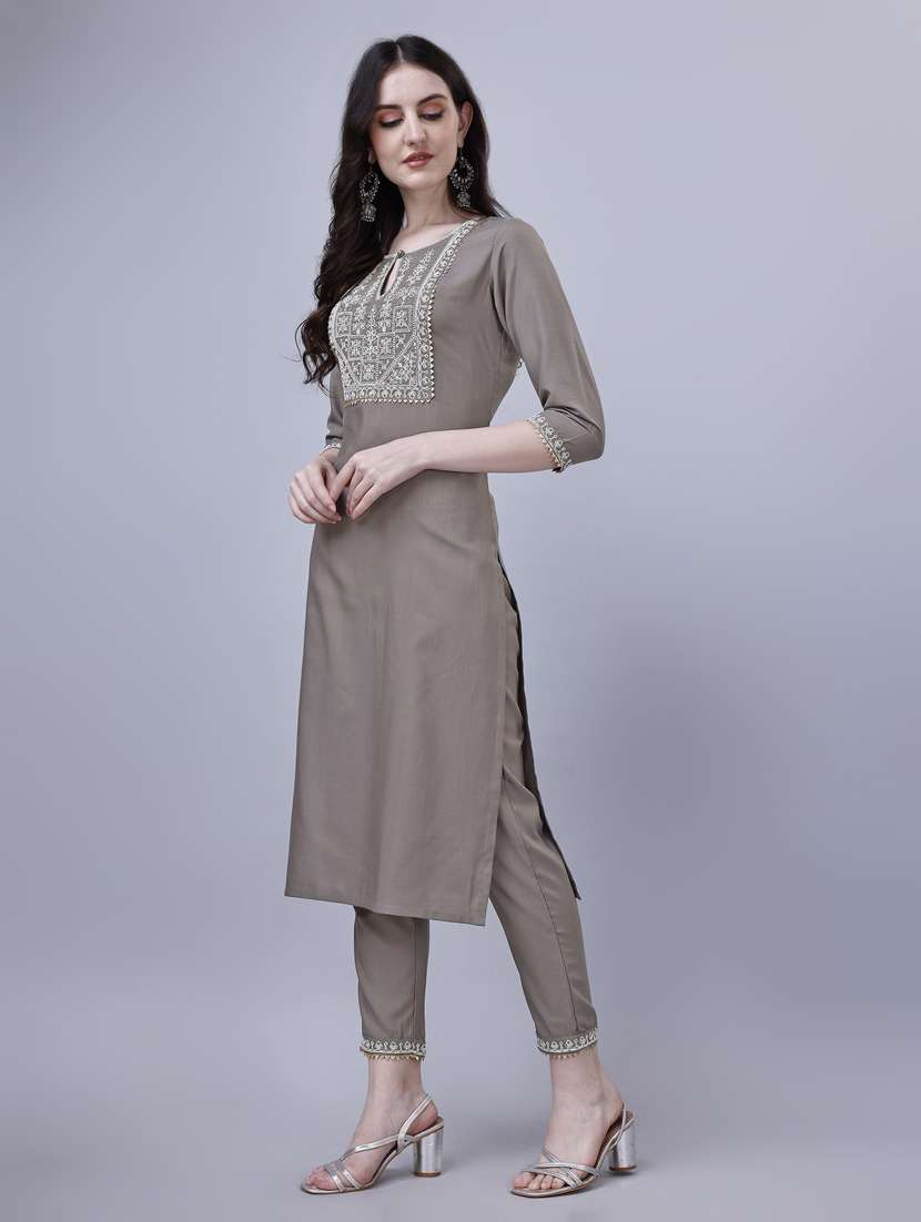 brown silk blend kurta pant  set - 20420846 -  Standard Image - 1