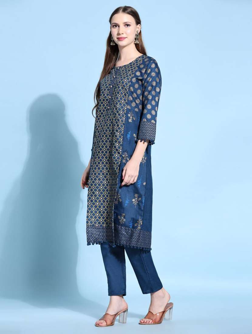 foil print kurta pant set - 20420849 - Standard Image - 1