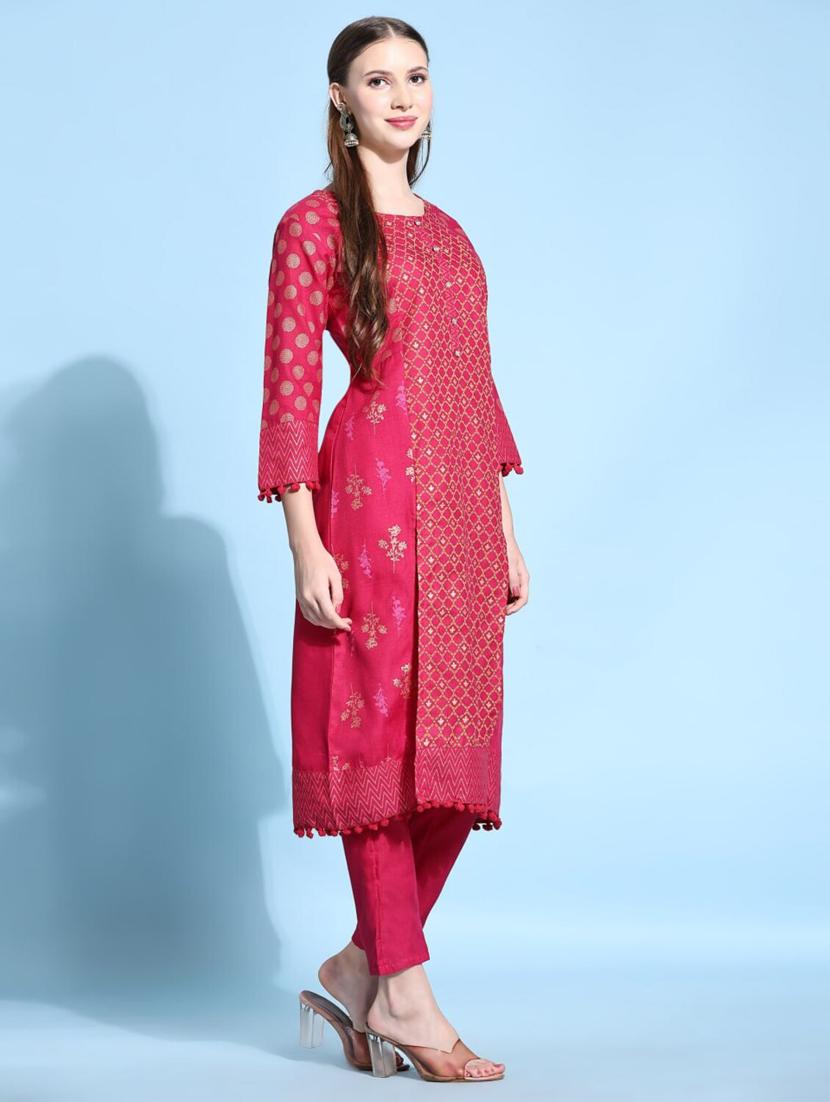 women pink round neck kurta pant set - 20420850 - Standard Image - 1