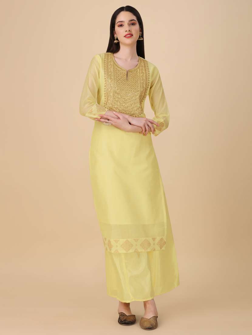 women yellow kurta palazzo set with dupatta - 20420863 -  Standard Image - 1