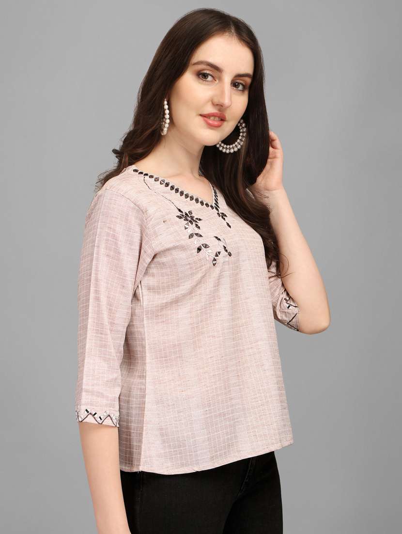 women beige embroidered regular top - 20420887 -  Standard Image - 1