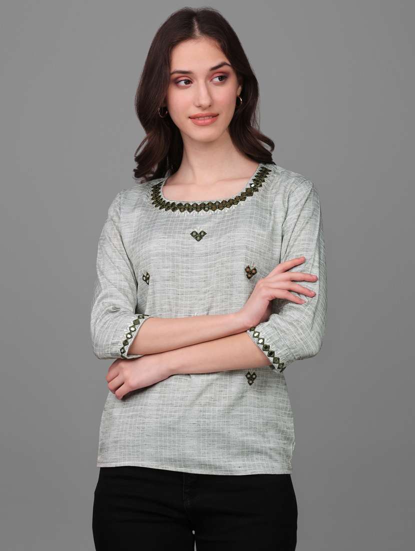 women neo mint embroidererd regular top - 20420888 -  Standard Image - 1