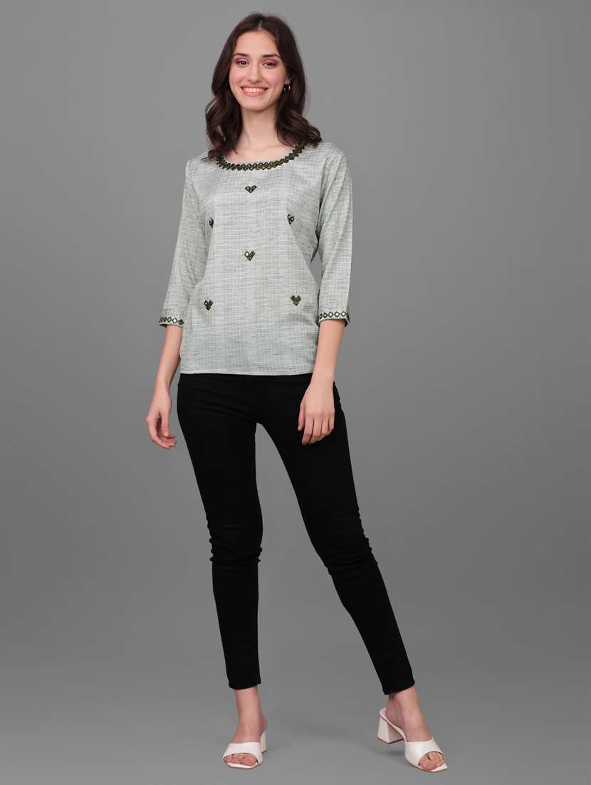 women neo mint embroidererd regular top - 20420888 -  Standard Image - 4