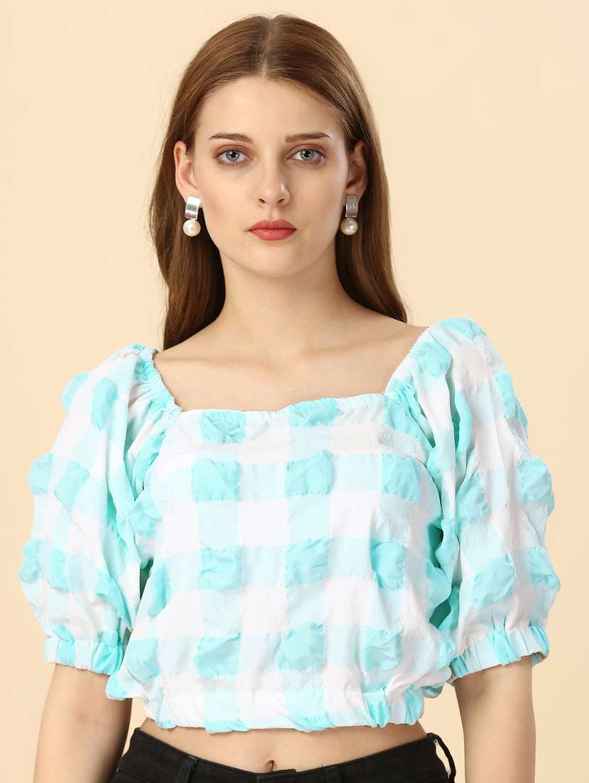 blue & white checkered crop top - 20420892 - Standard Image - 1