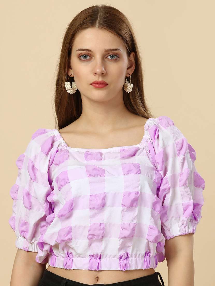 lavender & white checkered crop top - 20420893 - Standard Image - 1