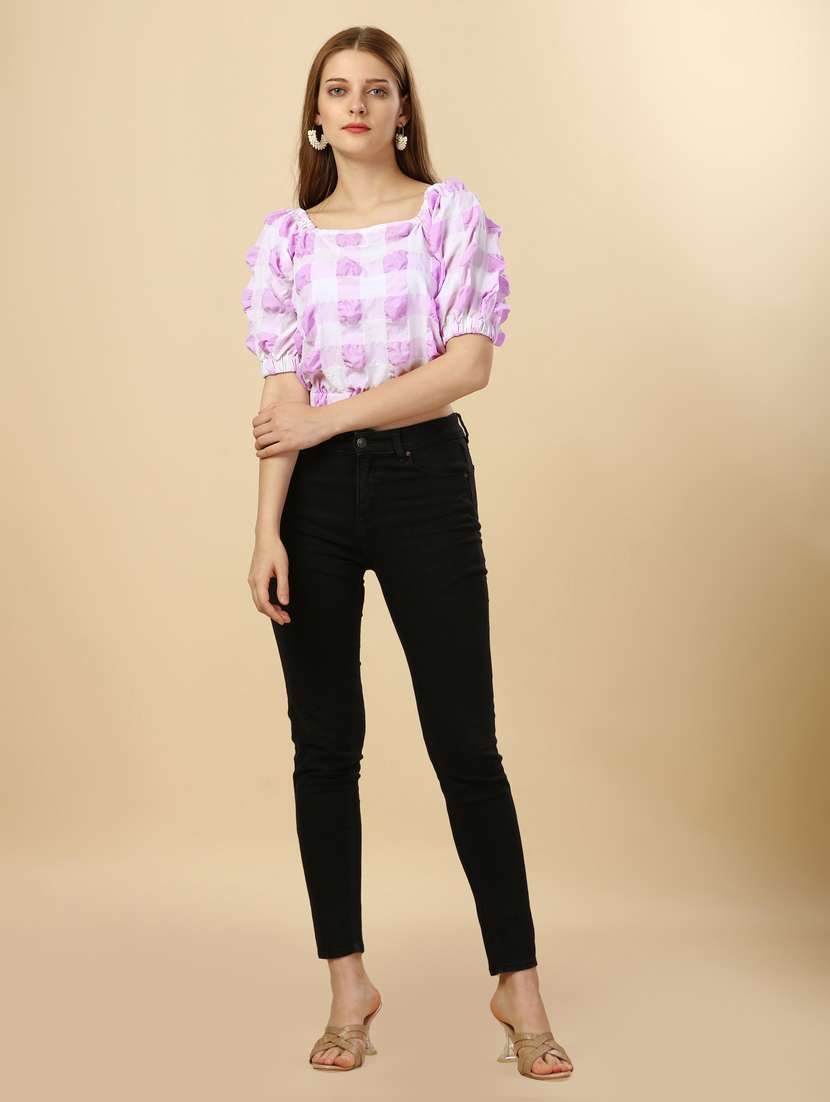 lavender & white checkered crop top - 20420893 - Standard Image - 4