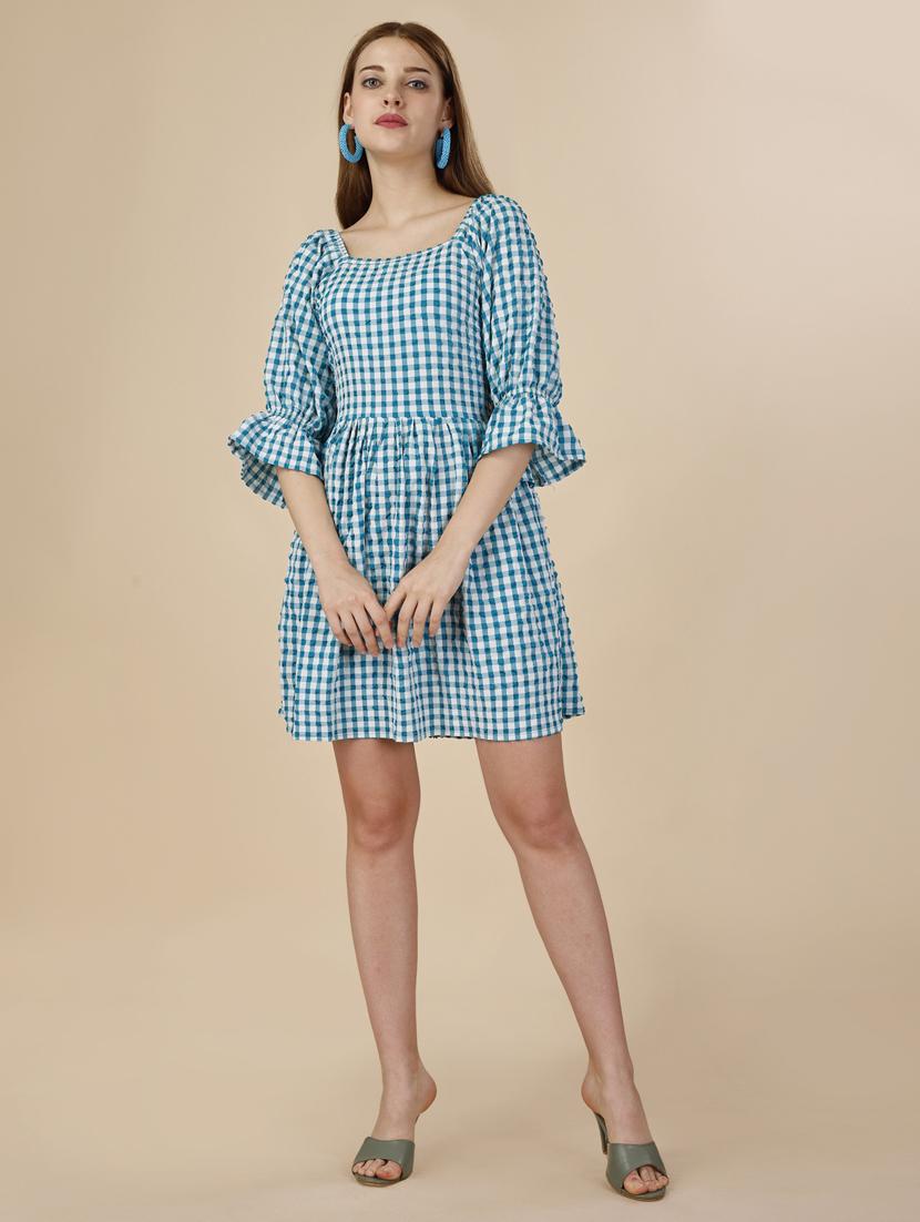 ai aqua checks fit & flare dress - 20420900 - Standard Image - 1