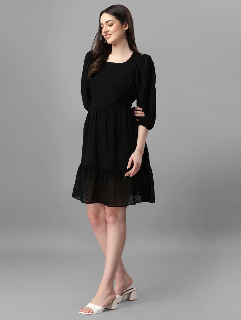 black self design fit & flare dress - 20420903 - Standard Image - 1