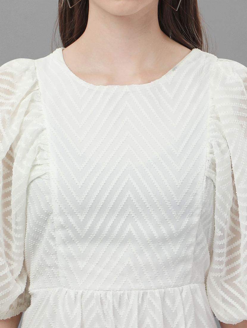 optic white self design fit & flare dress - 20420904 - Standard Image - 4