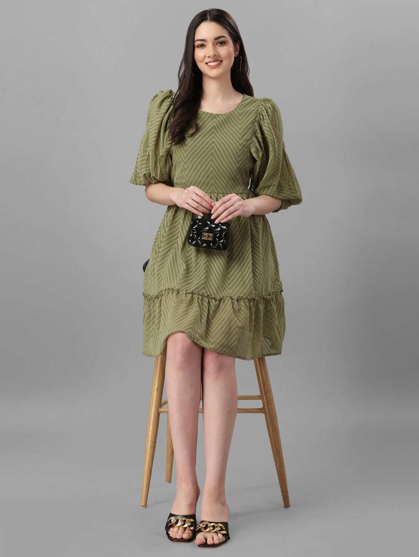 olive chevron fit & flare dress - 20420905 - Standard Image - 1