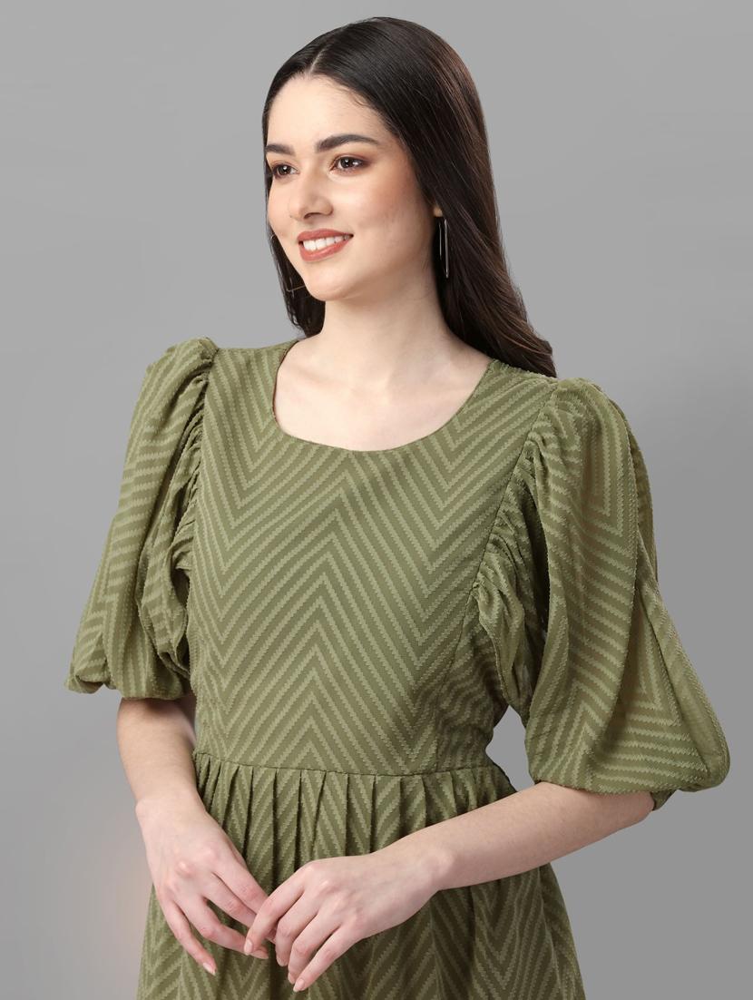 olive chevron fit & flare dress - 20420905 - Standard Image - 4