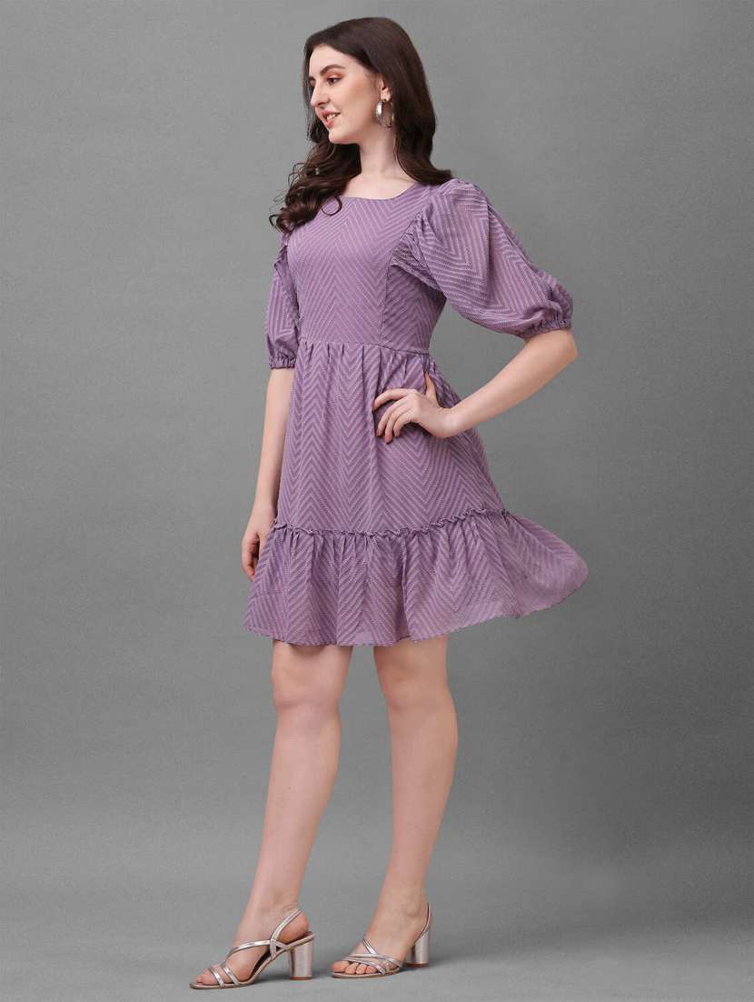 purple self design fit & flare dress - 20420906 -  Standard Image - 1