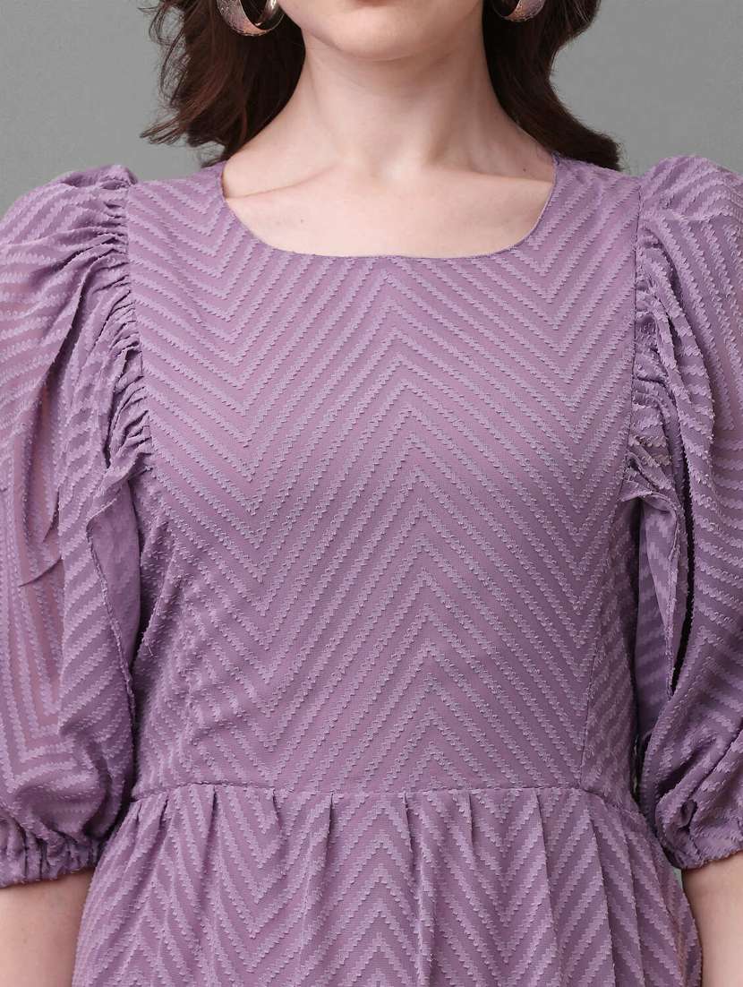purple self design fit & flare dress - 20420906 -  Standard Image - 4